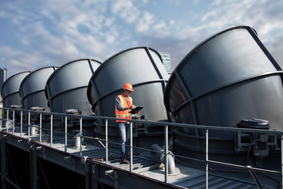 engineer under checking the industry cooling tower air condition